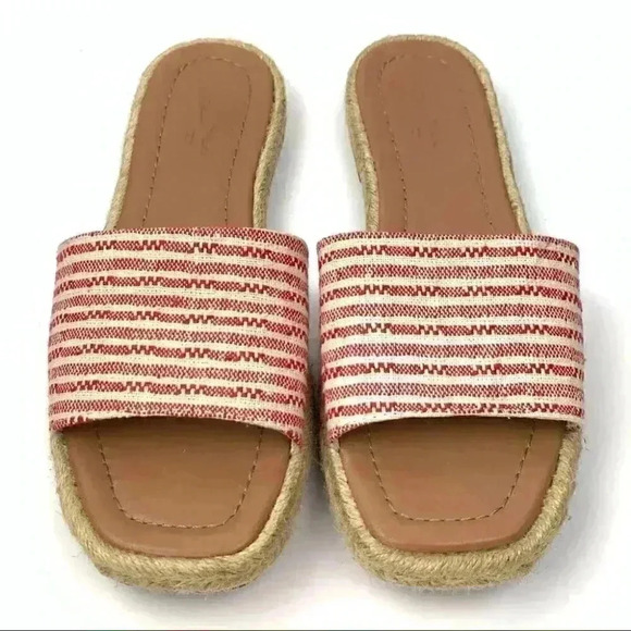 Universal threads sandals size 7 red white slip on Espadrille slides square toe - Picture 1 of 11